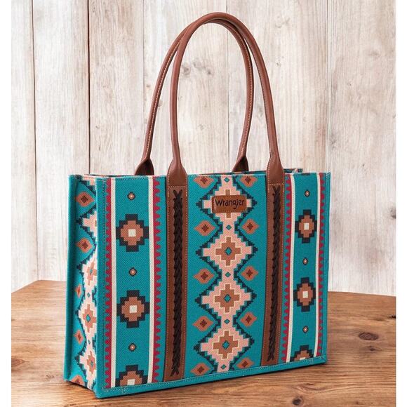 Wrangler Dark Turquoise Southwestern Canvas Large Tote *NEW in Package* - Picture 5 of 7